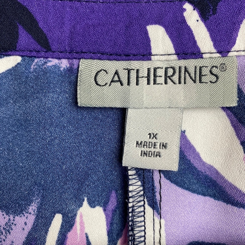 Catherines Womenʻs Plus Size Purple | Pink 3/4 Sleeve Button Down Blouse 1X - Picture 2 of 8
